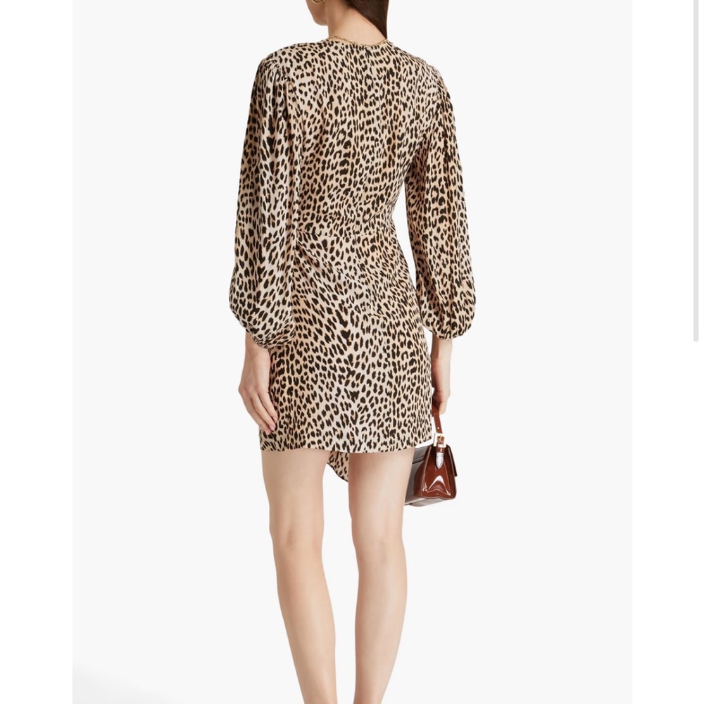 Maje Clair Leopard Print Ruffle Mini Dress Long Sleeve Animal Print Crepe XS NWT - Picture 2 of 14